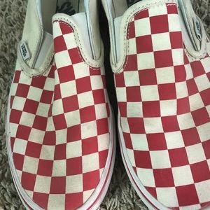 red checkerboard vans